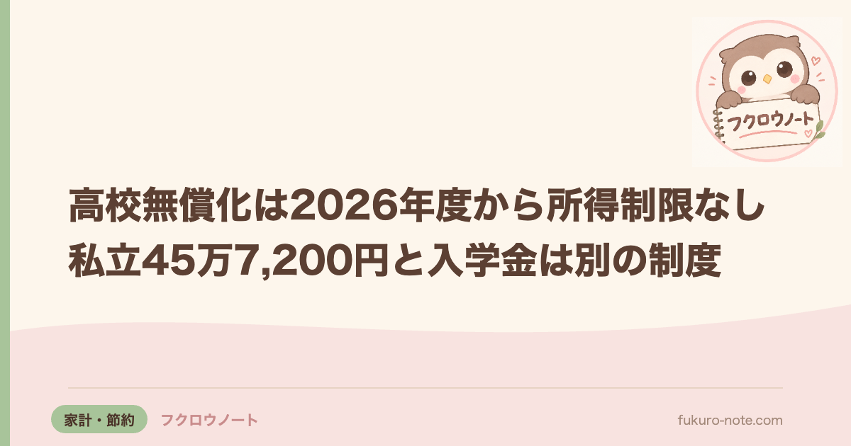 高校無償化は2026年度から所得制限なし｜私立45万7,200円と入学金は別の制度